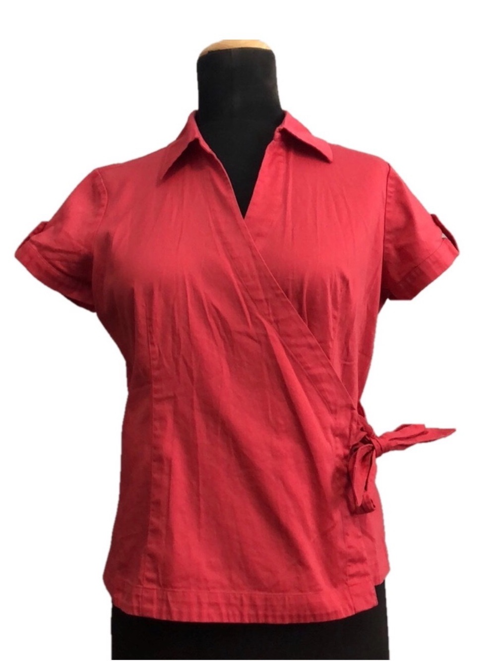 Van Heusen Wrap Tie Short Sleeve Blouse, Size L